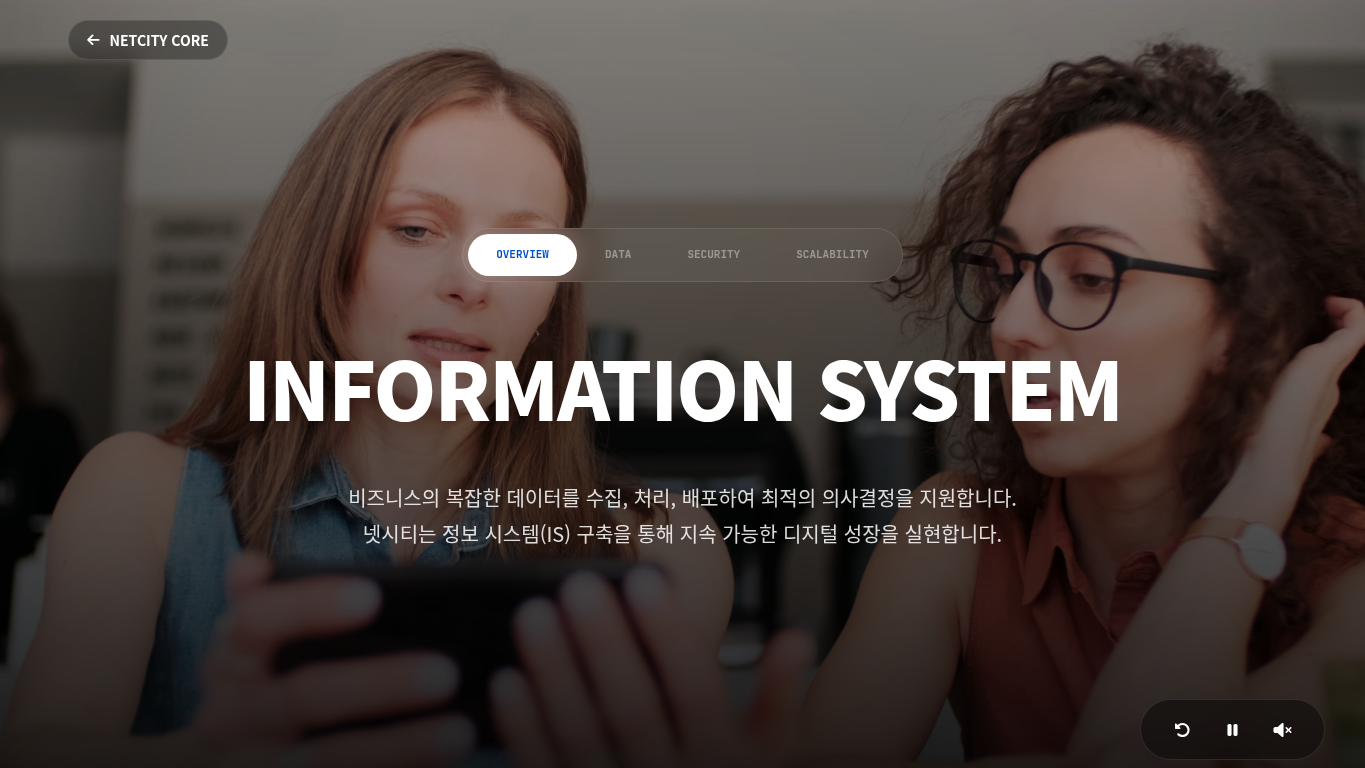INFORMATION SYSTEM - 하단 가이드 및 하이엔드 인터랙티브 UI 페이지 캡처 이미지